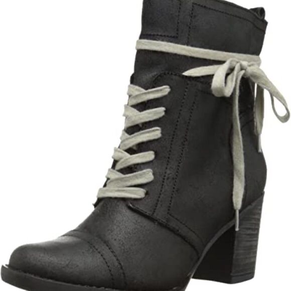 Miz Mooz Black Leather Lace Up Bootie Sz 6.5 - Picture 1 of 9